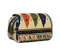DENMER Bohemia Style Traditional African Pattern Printed Flip Pencil Case with 2 Compartments, Large Capacity, Portable Stationery Organizer for School, Travel and Art
