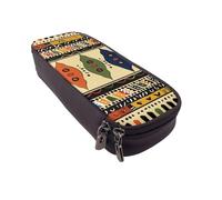 DENMER Bohemia Style Traditional African Pattern Printed Leather Flip Pencil Case - Multifunctional Organizer for School, Office & Travel