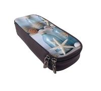 DENMER Bottle Seashell Printed Leather Flip Pencil Case - Multifunctional Organizer for School, Office & Travel