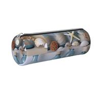 DENMER Bottle Seashell Printed Leather Pencil Case Cute Stationery Organizer Round Makeup Bag Pen Pouch, Silver Zipper