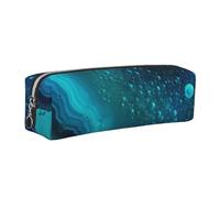 DENMER Bright Aqua Blue Turquoise Printed Leather Pencil Case Cute Stationery Organizer Simple Makeup Bag Pen Pouch, Silver Zipper