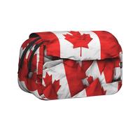 DENMER Canadian Flag Printed Flip Pencil Case with 2 Compartments, Large Capacity, Portable Stationery Organizer for School, Travel and Art