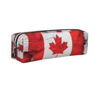 DENMER Canadian Flag Printed Leather Pencil Case Cute Stationery Organizer Simple Makeup Bag Pen Pouch, Silver Zipper