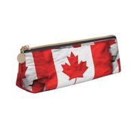 DENMER Canadian Flag Printed Zipper Pencil Case Cute Stationery Organizer PVC Leather Triangle Makeup Bag Pen Pouch