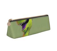 DENMER Cartoon Dinosaur Printed Zipper Pencil Case Cute Stationery Organizer PVC Leather Triangle Makeup Bag Pen Pouch