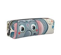 DENMER Cartoon Elephant and Owls Floral Printed Leather Pencil Case Cute Stationery Organizer Simple Makeup Bag Pen Pouch, Silver Zipper
