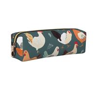 DENMER Chicken Pattern Printed Leather Pencil Case Cute Stationery Organizer Simple Makeup Bag Pen Pouch, Gold Zipper