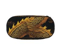 DENMER Chinese Golden Yellow Dragon Printed Oxford Fabric Pencil Case with Spacious Design for School, Office, Travel - Multi-Use Stationery & Makeup Pouch