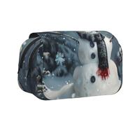 DENMER Christmas Happy Snowman 1 Printed Flip Pencil Case with 2 Compartments, Large Capacity, Portable Stationery Organizer for School, Travel and Art