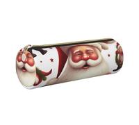 DENMER Christmas Santa Claus Printed Leather Pencil Case Cute Stationery Organizer Round Makeup Bag Pen Pouch, Gold Zipper