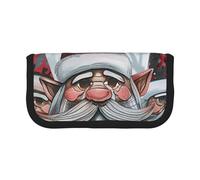 DENMER Christmas Santa Gnome Printed Canvas Pencil Case, Spacious Pen Pouch for School, Office and Travel