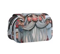 DENMER Christmas Santa Gnome Printed Flip Pencil Case with 2 Compartments, Large Capacity, Portable Stationery Organizer for School, Travel and Art