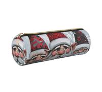 DENMER Christmas Santa Gnome Printed Leather Pencil Case Cute Stationery Organizer Round Makeup Bag Pen Pouch, Gold Zipper