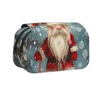 DENMER Christmas Traditional Gnome 1 Printed Flip Pencil Case with 2 Compartments, Large Capacity, Portable Stationery Organizer for School, Travel and Art