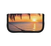 DENMER Coconut Beach Sunset Hammock Printed Canvas Pencil Case, Spacious Pen Pouch for School, Office and Travel