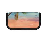 DENMER Coconut Palm Tree Sandy Beach 1 Printed Canvas Pencil Case, Spacious Pen Pouch for School, Office and Travel