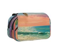 DENMER Coconut Palm Tree Sandy Beach 1 Printed Flip Pencil Case with 2 Compartments, Large Capacity, Portable Stationery Organizer for School, Travel and Art