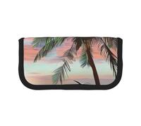 DENMER Coconut Palm Tree Sandy Beach Printed Canvas Pencil Case, Spacious Pen Pouch for School, Office and Travel