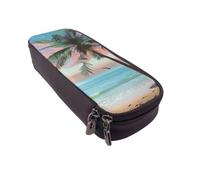 DENMER Coconut Palm Tree Sandy Beach Printed Leather Flip Pencil Case - Multifunctional Organizer for School, Office & Travel