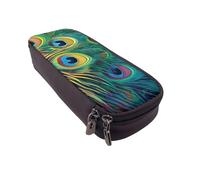 DENMER Colored Peacock Printed Leather Flip Pencil Case - Multifunctional Organizer for School, Office & Travel