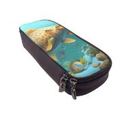 DENMER Colorful Fish Under The sea Printed Leather Flip Pencil Case - Multifunctional Organizer for School, Office & Travel