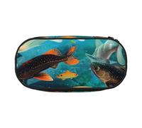 DENMER Colorful Fishes Printed Oxford Fabric Pencil Case with Spacious Design for School, Office, Travel - Multi-Use Stationery & Makeup Pouch