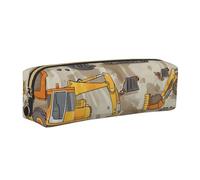 DENMER Construction Trucks Printed Leather Pencil Case Cute Stationery Organizer Simple Makeup Bag Pen Pouch, Gold Zipper