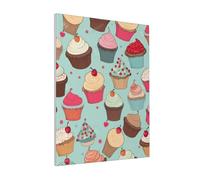 DENMER Cupcake Pattern Printed Solid Wood Frame Canvas Wall Art 20x25 CM - Handmade Framing Square Wall Decor for Bedroom, Living Room, Office