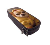 DENMER Cute Depressed Chihuahua Printed Leather Flip Pencil Case - Multifunctional Organizer for School, Office & Travel
