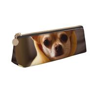 DENMER Cute Depressed Chihuahua Printed Zipper Pencil Case Cute Stationery Organizer PVC Leather Triangle Makeup Bag Pen Pouch