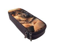 DENMER Cute German Shepherd Puppy Printed Leather Flip Pencil Case - Multifunctional Organizer for School, Office & Travel