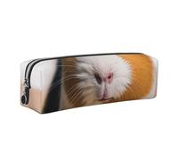 DENMER Cute Guinea Pig Printed Leather Pencil Case Cute Stationery Organizer Simple Makeup Bag Pen Pouch, Silver Zipper