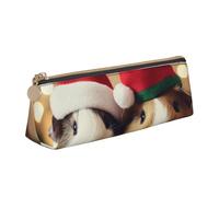 DENMER Cute Guinea Pigs Wearing Christmas hat Printed Zipper Pencil Case Cute Stationery Organizer PVC Leather Triangle Makeup Bag Pen Pouch