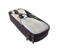 DENMER Cute Penguin Animal Pattern Printed Leather Flip Pencil Case - Multifunctional Organizer for School, Office & Travel