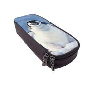DENMER Cute Penguin Printed Leather Flip Pencil Case - Multifunctional Organizer for School, Office & Travel
