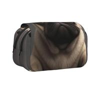 DENMER Cute Pretty Pug Dog Printed Flip Pencil Case with 2 Compartments, Large Capacity, Portable Stationery Organizer for School, Travel and Art