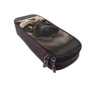 DENMER Cute Pretty Pug Dog Printed Leather Flip Pencil Case - Multifunctional Organizer for School, Office & Travel