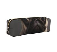 DENMER Cute Pretty Pug Dog Printed Leather Pencil Case Cute Stationery Organizer Simple Makeup Bag Pen Pouch, Gold Zipper