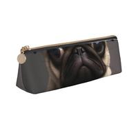 DENMER Cute Pretty Pug Dog Printed Zipper Pencil Case Cute Stationery Organizer PVC Leather Triangle Makeup Bag Pen Pouch