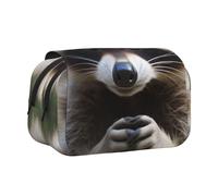 DENMER Cute Raccoon Printed Flip Pencil Case with 2 Compartments, Large Capacity, Portable Stationery Organizer for School, Travel and Art