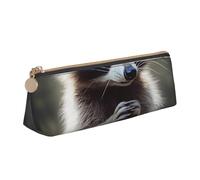 DENMER Cute Raccoon Printed Zipper Pencil Case Cute Stationery Organizer PVC Leather Triangle Makeup Bag Pen Pouch