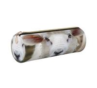 DENMER Cute Sheep Lamb Printed Leather Pencil Case Cute Stationery Organizer Round Makeup Bag Pen Pouch, Gold Zipper