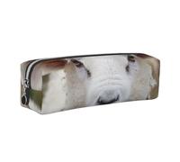 DENMER Cute Sheep Lamb Printed Leather Pencil Case Cute Stationery Organizer Simple Makeup Bag Pen Pouch, Silver Zipper