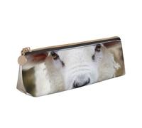DENMER Cute Sheep Lamb Printed Zipper Pencil Case Cute Stationery Organizer PVC Leather Triangle Makeup Bag Pen Pouch