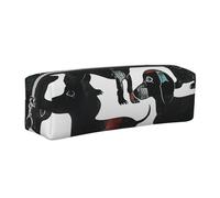 DENMER Dachshund Dog Black Dogs Printed Leather Pencil Case Cute Stationery Organizer Simple Makeup Bag Pen Pouch, Silver Zipper