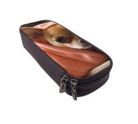 DENMER Depressed Chihuahua Printed Leather Flip Pencil Case - Multifunctional Organizer for School, Office & Travel