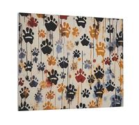 DENMER Dog Bones Paw Prints Printed Solid Wood Frame Canvas Wall Art 25x20 CM - Handmade Framing Square Wall Decor for Bedroom, Living Room, Office