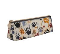DENMER Dog Bones Paw Prints Printed Zipper Pencil Case Cute Stationery Organizer PVC Leather Triangle Makeup Bag Pen Pouch