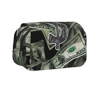 DENMER Dollar Sign Money Printed Flip Pencil Case with 2 Compartments, Large Capacity, Portable Stationery Organizer for School, Travel and Art