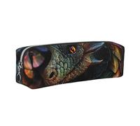 DENMER Dragon Scale Printed Leather Pencil Case Cute Stationery Organizer Simple Makeup Bag Pen Pouch, Silver Zipper